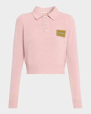 Logo Patch Cashmere Crop Polo Sweater