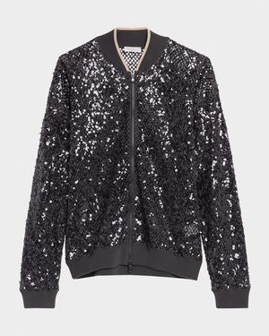 Paillette Net Knit Zip Bomber Cardigan