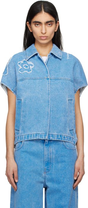 Marni Blue Dilies Patch Denim Vest