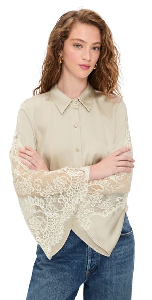 L'AGENCE Capri Lace Sleeve Blouse Feather Grey L