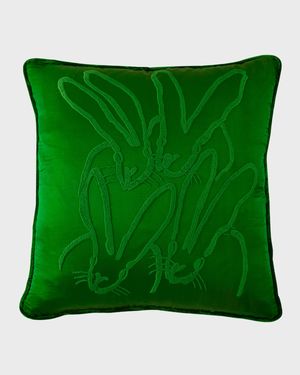 Hand-Embroidered Bunny Silk Pillow with Velvet Back