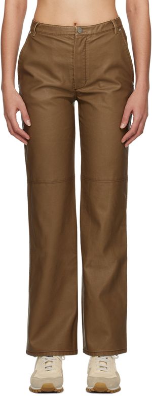 OPEN YY Brown Straight-Leg Faux-Leather Trousers