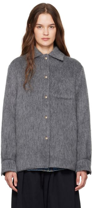 Moncler Blouson gris en laine vierge et mohair
