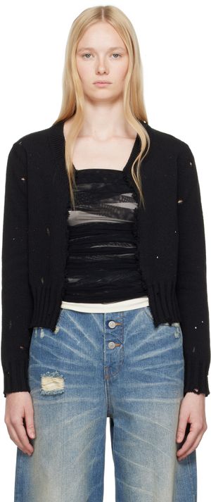 MM6 Maison Margiela Black Paint Knit Cardigan