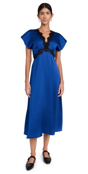 Sea Noa Satin V Neck Maxi Dress Blue 0