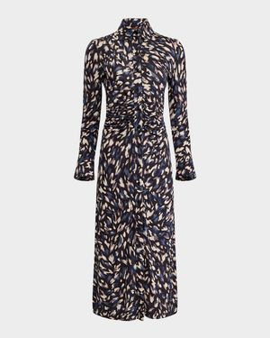 Claudia Abstract Animal Button-Front Maxi Dress