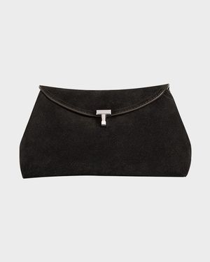 T-Lock Clutch Bag in Smooth Suede