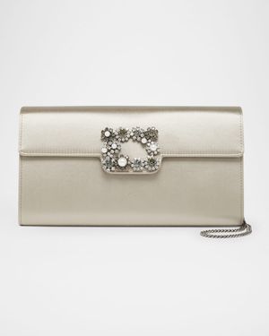 Flower Buckle Satin Envelope Flap Bag