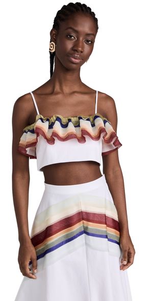 Rosie Assoulin Organza Ruffle Bandeau Top White 8