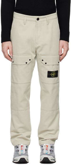 Stone Island Pantalon cargo beige à écusson à logo