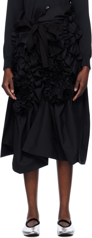 Tao Comme Des Garçons Black Yarn Dyed Wool Polyester Tropical Midi Skirt