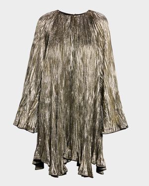 Claire Pleated Long-Sleeve Mini Dress