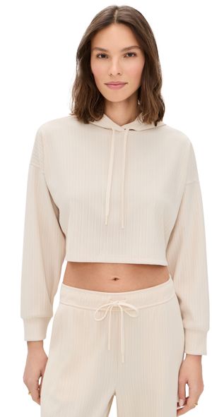 Beyond Yoga Breathe Easy Ribbed Cropped Hoodie Ivory S
