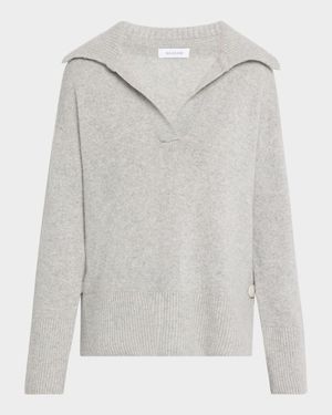 Button-Side Cashmere Polo Sweater
