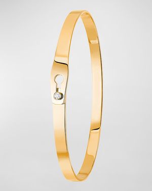 Yellow Gold Secure Narrow Bangle Bracelet with 1 Diamond