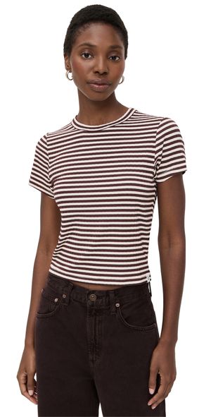 rag & bone Luca Stripe Rib Baby Tee Ivory Brown Multi XXS