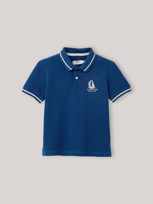 Cyrillus - Polo en maille piquée en coton biologique - Taille 14A - Bleu