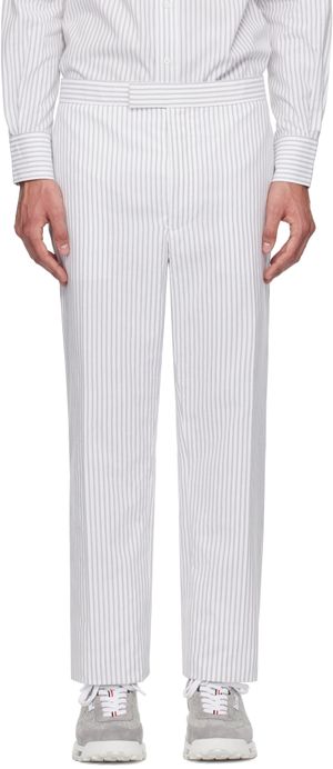 Thom Browne White & Gray Low Rise Backstrap Trousers