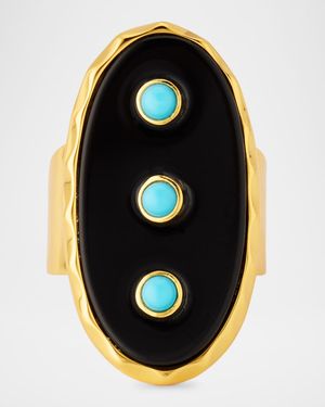 Black Onyx Turquoise Studded Adjustable Ring