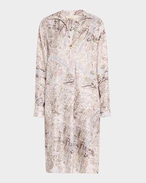 Elora Map-Print Shift Shirtdress