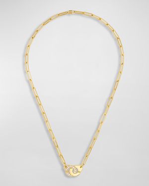 Yellow Gold Menottes R12 Large Chain Necklace with 1 Side Diamonds