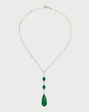 Platinum Carved Emerald and Briolette Diamond Necklace
