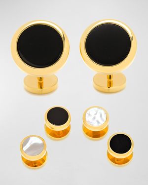 Double-Sided Onyx Mother-of-Pearl Cuff Links Stud Set