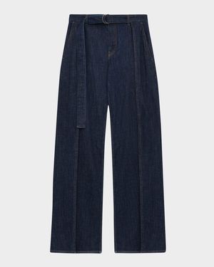 D-Ring Belted Wide-Leg Jeans