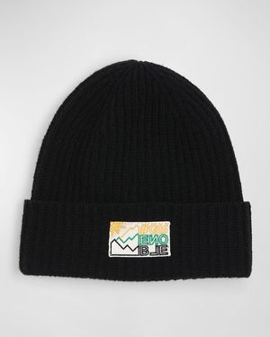 Kid's Rib-Knit Wool Logo-Patch Beanie