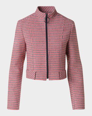 Houndstooth Wool Fresco Crop Bomber Jacket