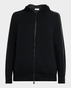 Monili-Trim Cotton-Silk Zip Hoodie