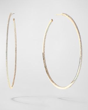 Flawless Thin 14K Gold Hoop Earrings with Diamonds, 55mm