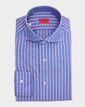 Men's Cotton and Linen Stripe Dress Shirt