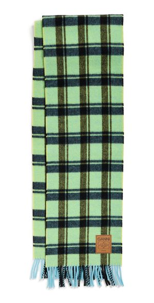 GANNI Double Face Wool Check Scarf Yellow Pear One Size
