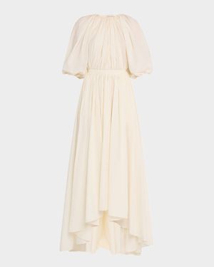 Gathered Short-Sleeve High-Low Dress