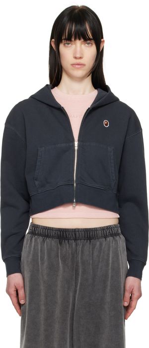 BAPE Black Pigment Dyed One Point Cropped Zip Hoodie
