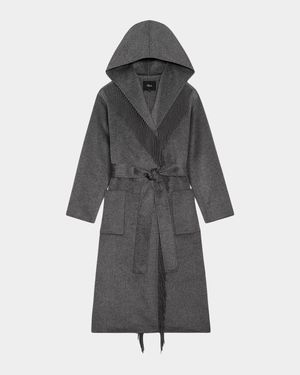 Arlon Hooded Wrap Coat with Fringe-Trim