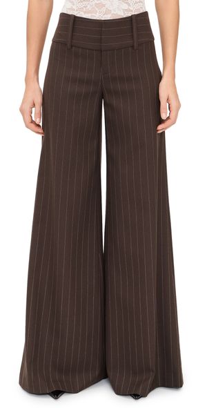 alice + olivia Olivia Wide Leg Flare Pants Dark Chocolate/Off White 2