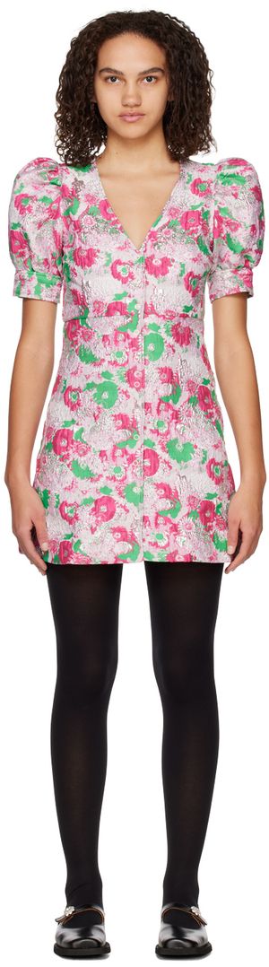 GANNI Silver & Pink Floral Minidress