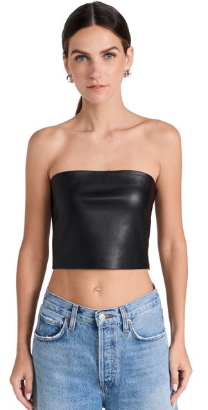 Susana Monaco Faux Leather Crop Tube Top Black XL