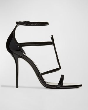 100mm Opyum YSL Patent Leather Sandals with Black Hardware