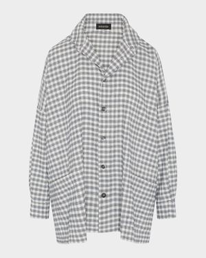 Mini Houndstooth Wide Longer-Back Double Stand-Collar Shirt Jacket (Long Length)