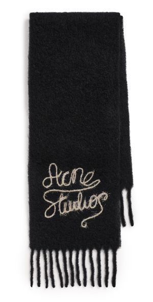 Acne Studios Vally Solid Embroidered Winter Scarf Black One Size