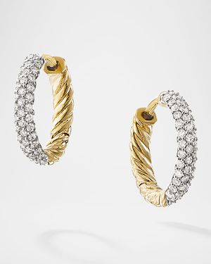 Petite Pave Huggie Hoop Earrings in 18K Gold, 14mm