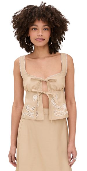 Moon River Eyelet Detail Top Khaki M