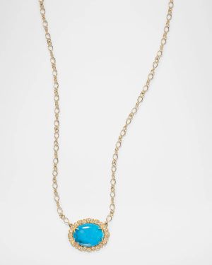 18K Yellow Gold Isla Diamond and Turquoise Pendant