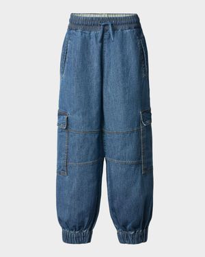 Girl's Aliki Cotton Chambray Cargo Joggers, Size 3-6