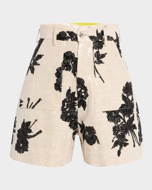Sequined Linen Shorts