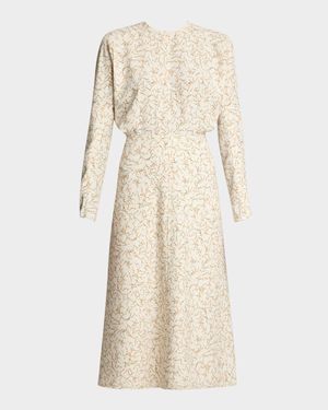 Printed Dolman-Sleeve Midi Dress