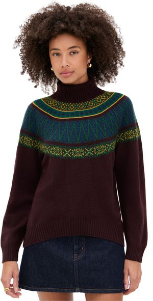Jumper 1234 Fair Isle Roll Collar Sweater Hickory Dark Violet Amber 1
